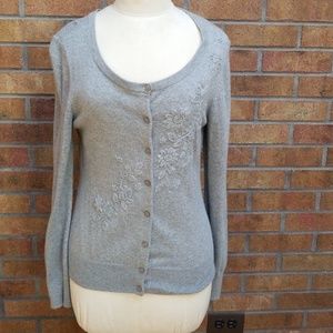 Nordstrom embroidered angora and cashmere gray cardigan sz. Small